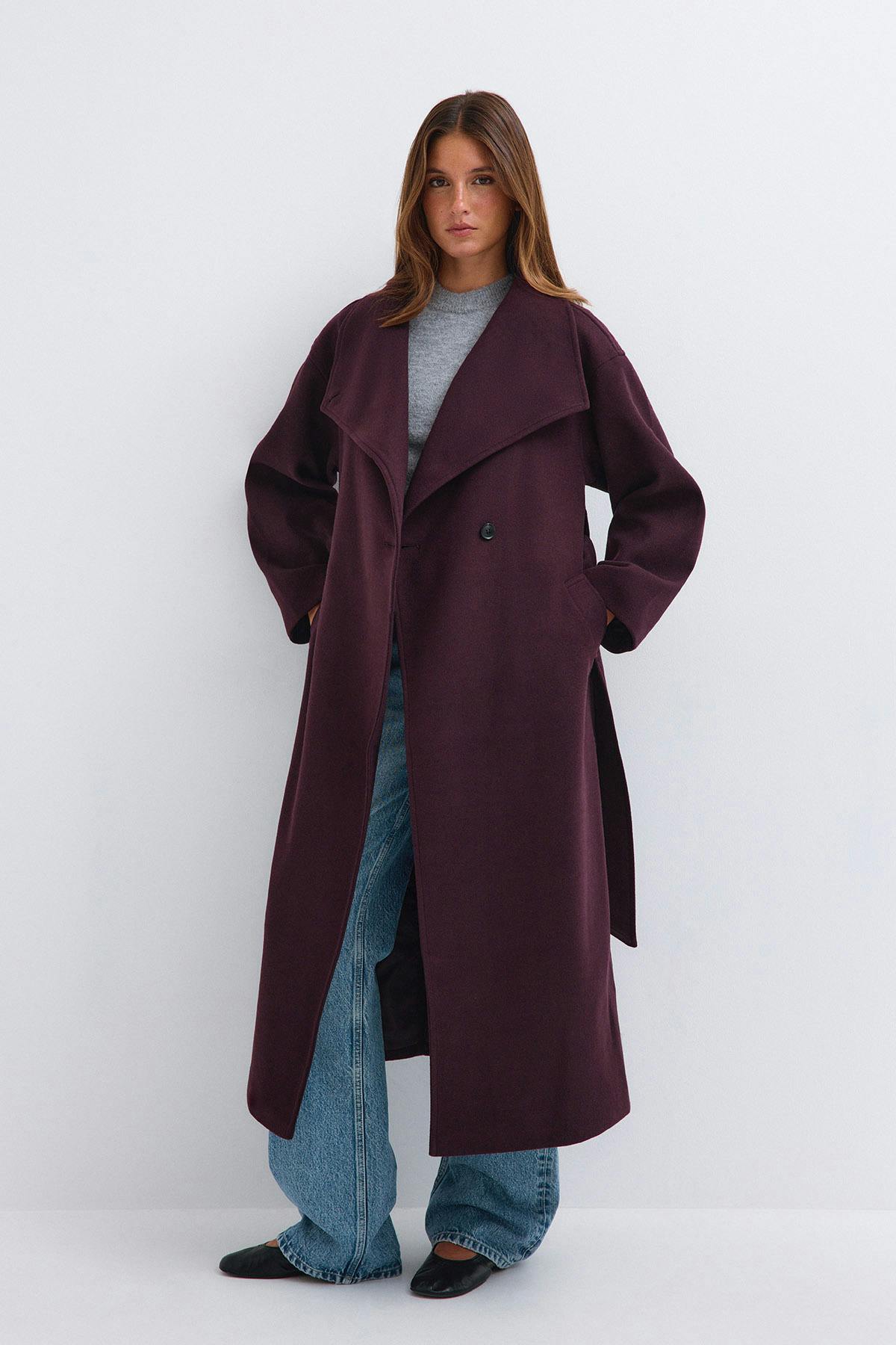 High neck coat - Deep plum