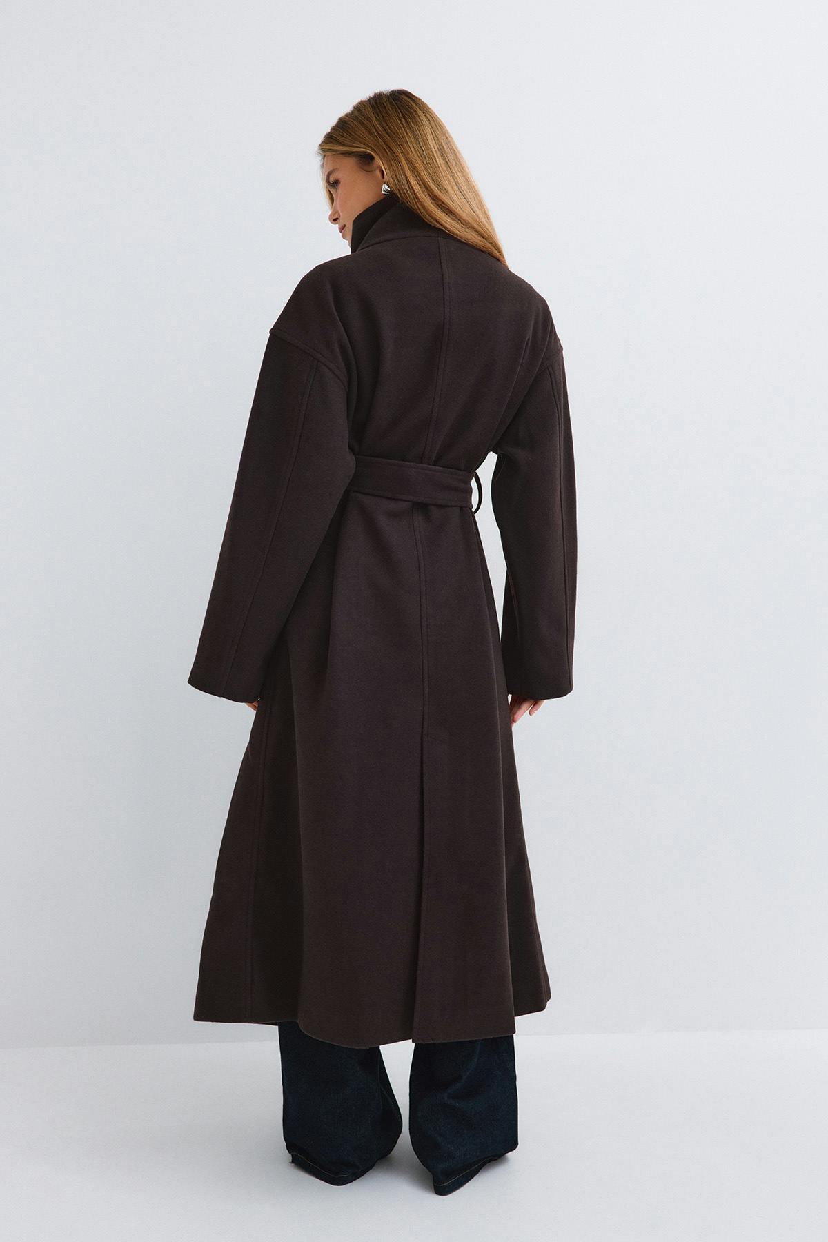 High neck coat - Marron foncé