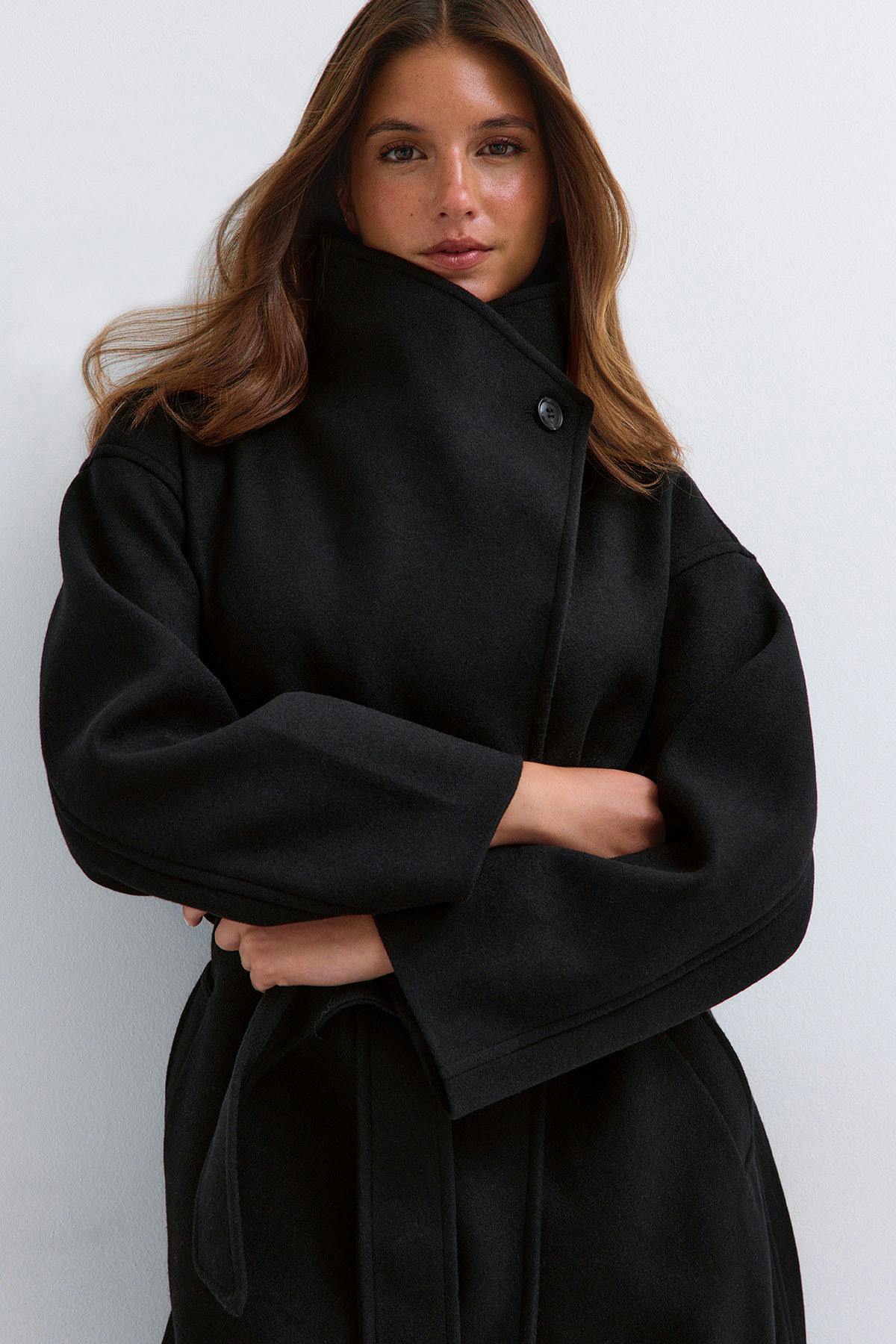 High neck coat - Noir