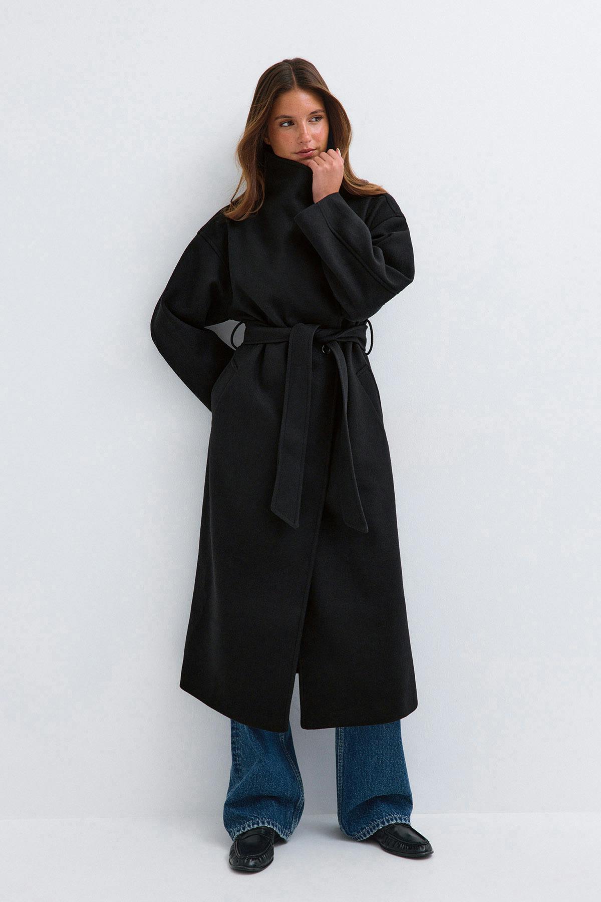 High neck coat - Noir