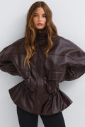 Frill pu jacket - Deep plum