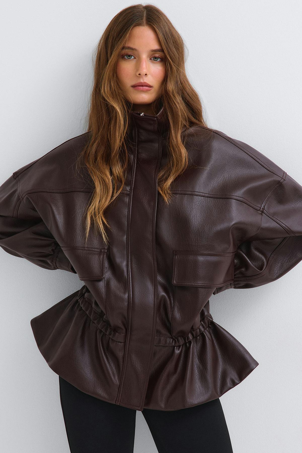 Frill pu jacket - Deep plum