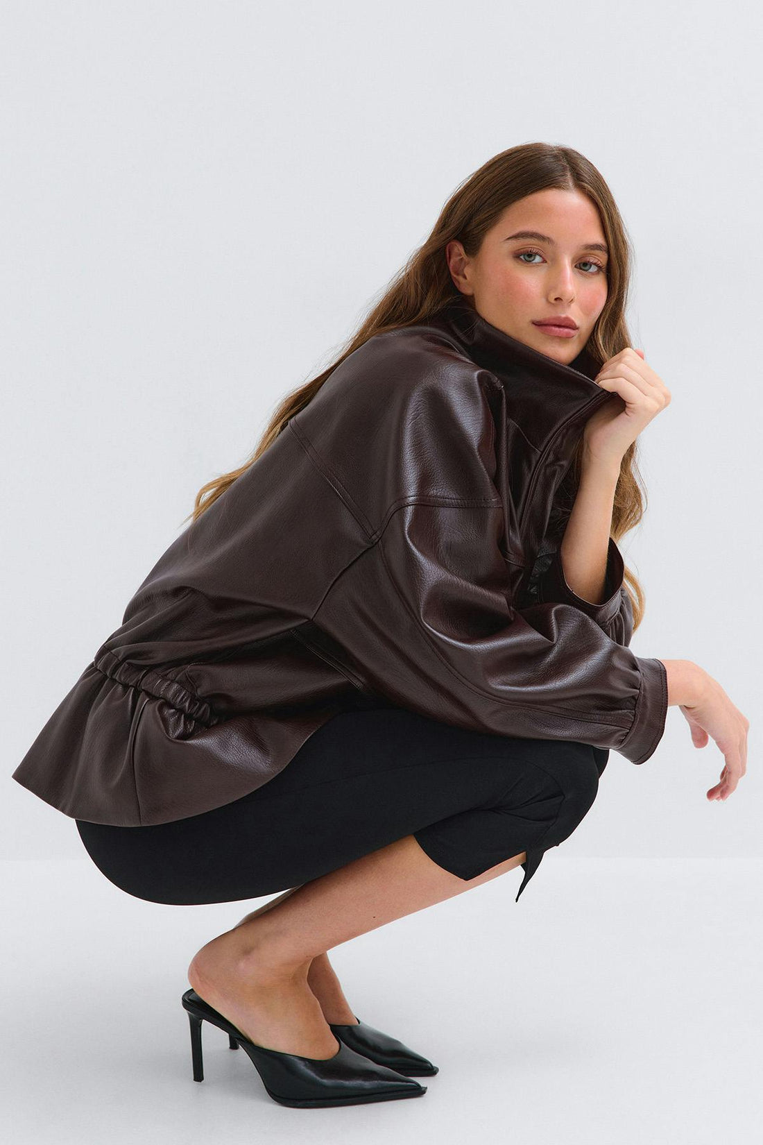 Frill pu jacket - Deep plum