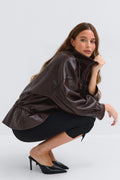 Frill pu jacket - Deep plum