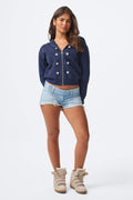 14+ pleated low denim shorts - Bleu clair