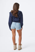14+ pleated low denim shorts - Bleu clair