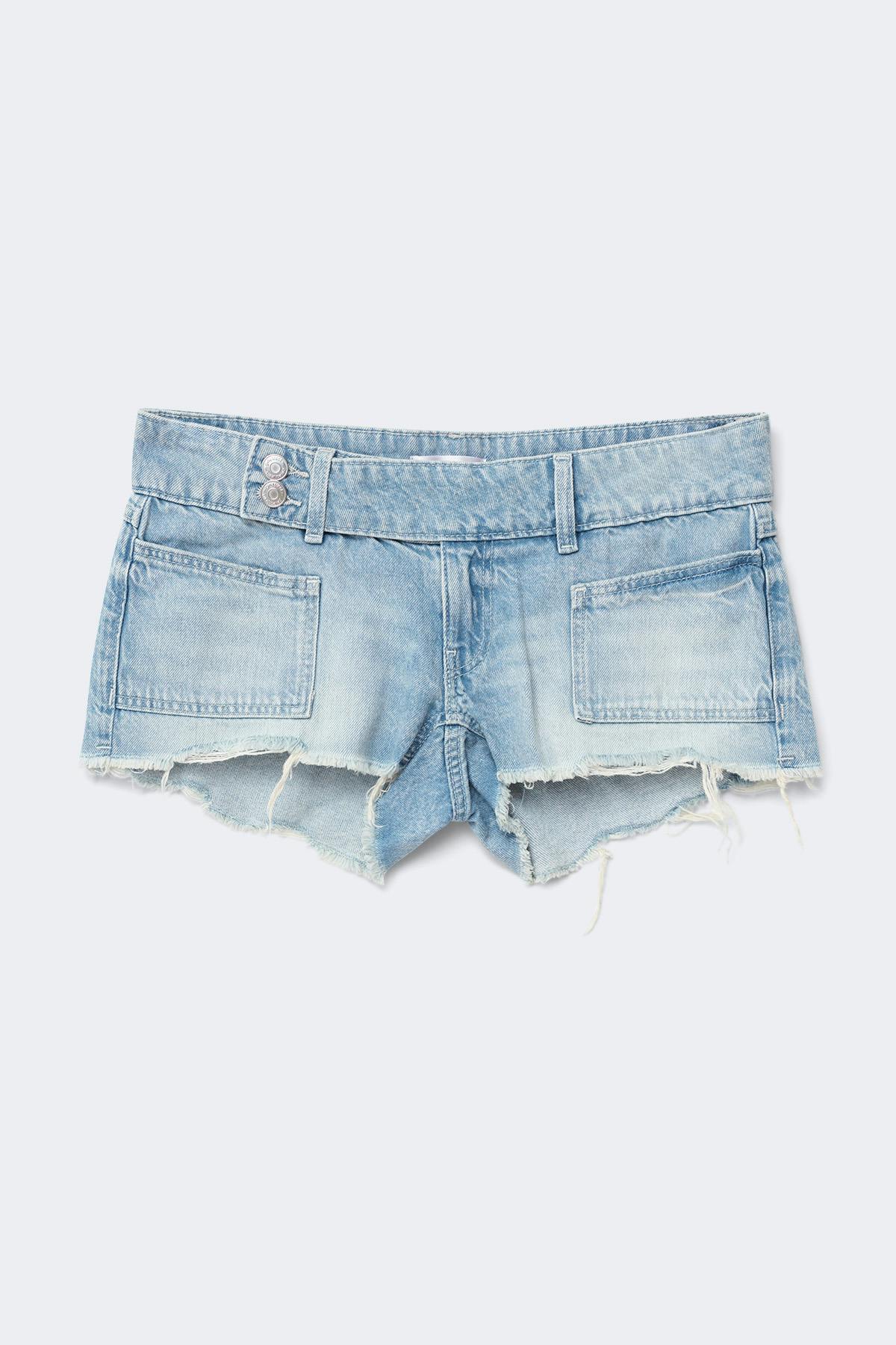 14+ pleated low denim shorts - Bleu clair