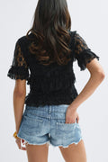 14+ pleated low denim shorts - Bleu clair