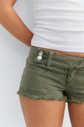 14+ pleated low denim shorts - Mid blue