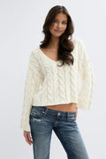 14+ cable knitted sweater - Jaune clair