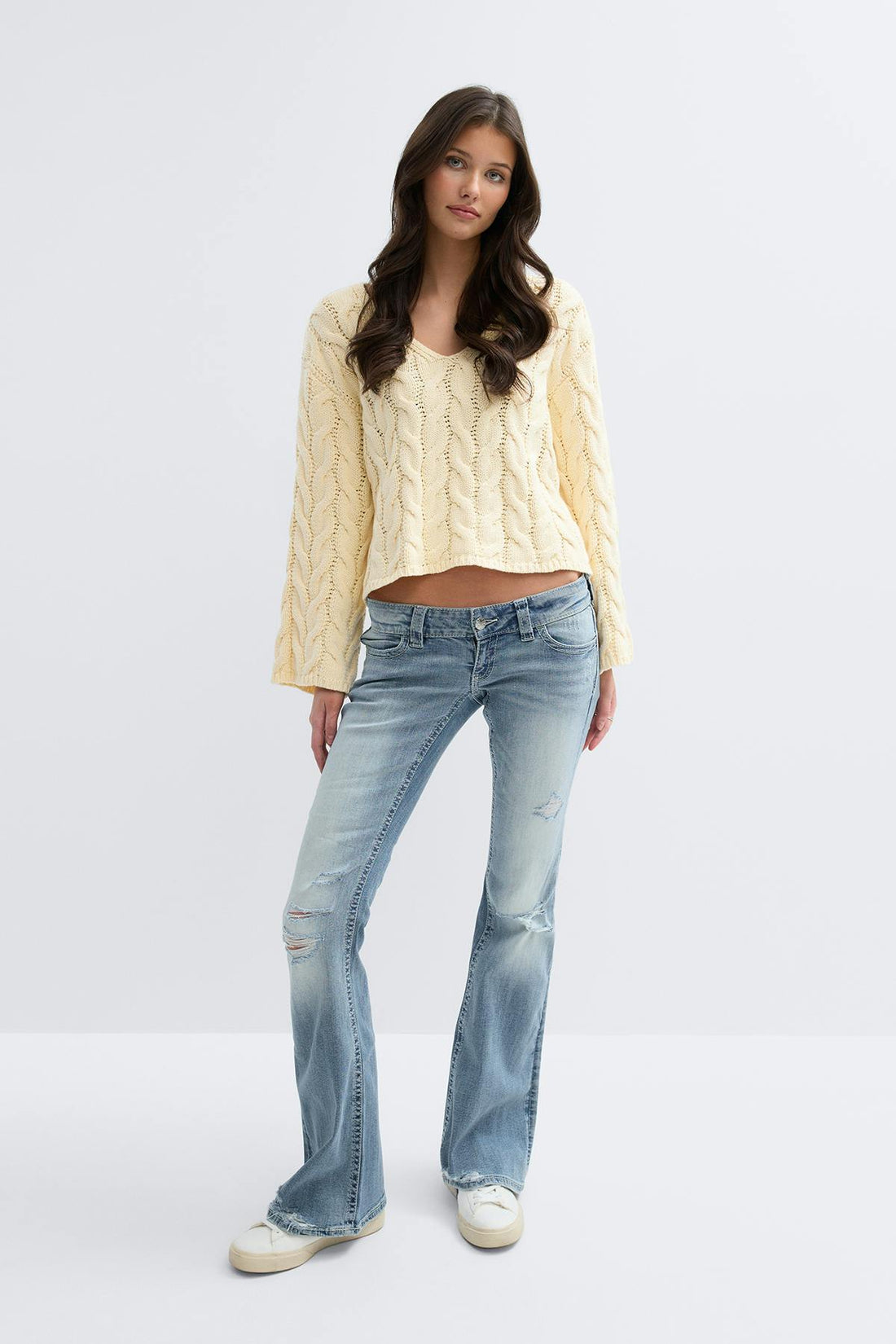 14+ cable knitted sweater - Jaune clair