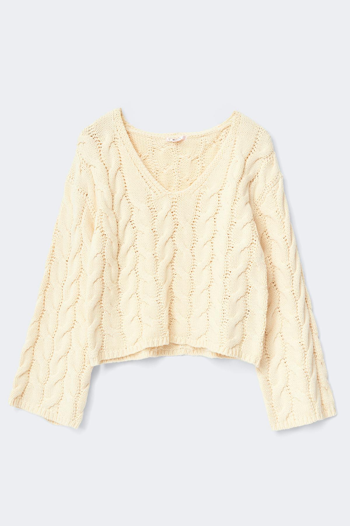 14+ cable knitted sweater - Jaune clair