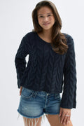 Y cable knitted sweater - Bleu marine