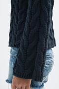 Y cable knitted sweater - Bleu marine