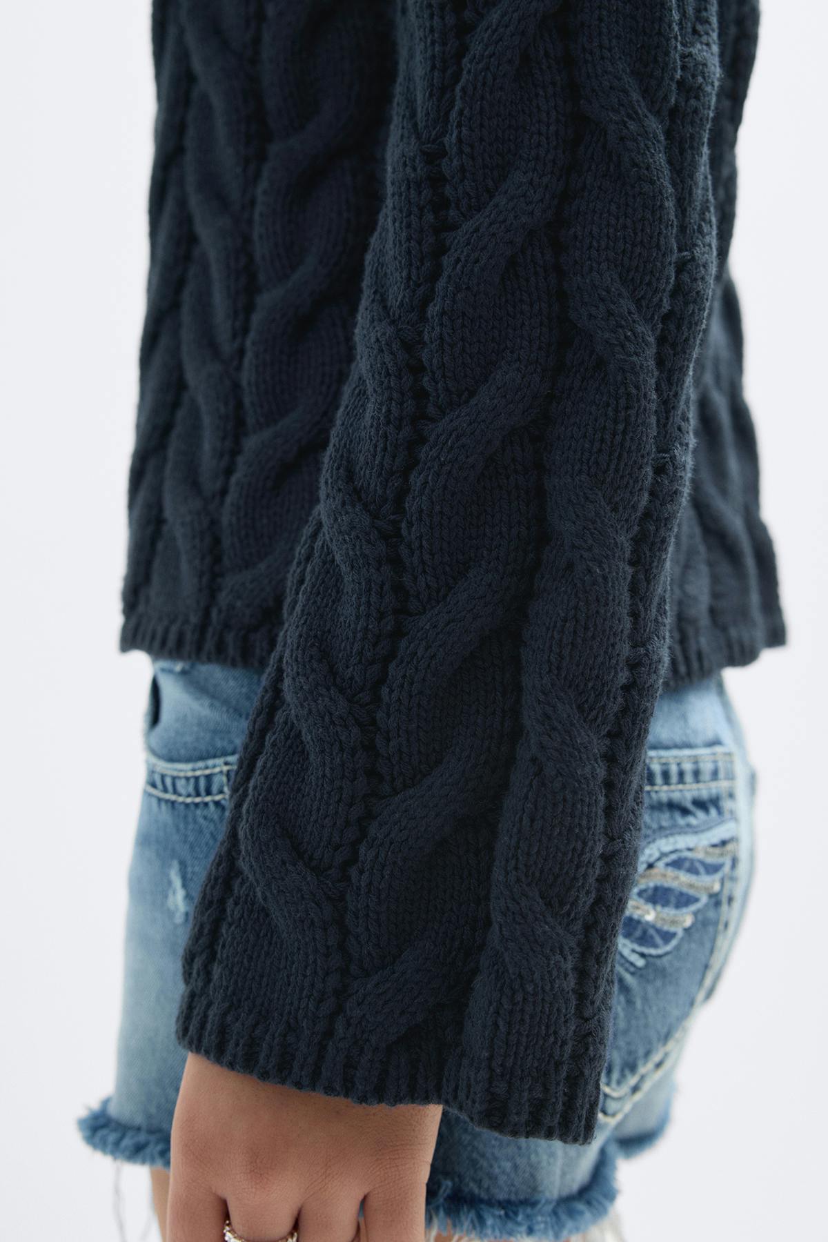 Y cable knitted sweater - Bleu marine
