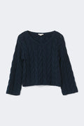 Y cable knitted sweater - Bleu marine