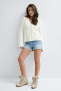 Y cable knitted cardigan - Gardenia