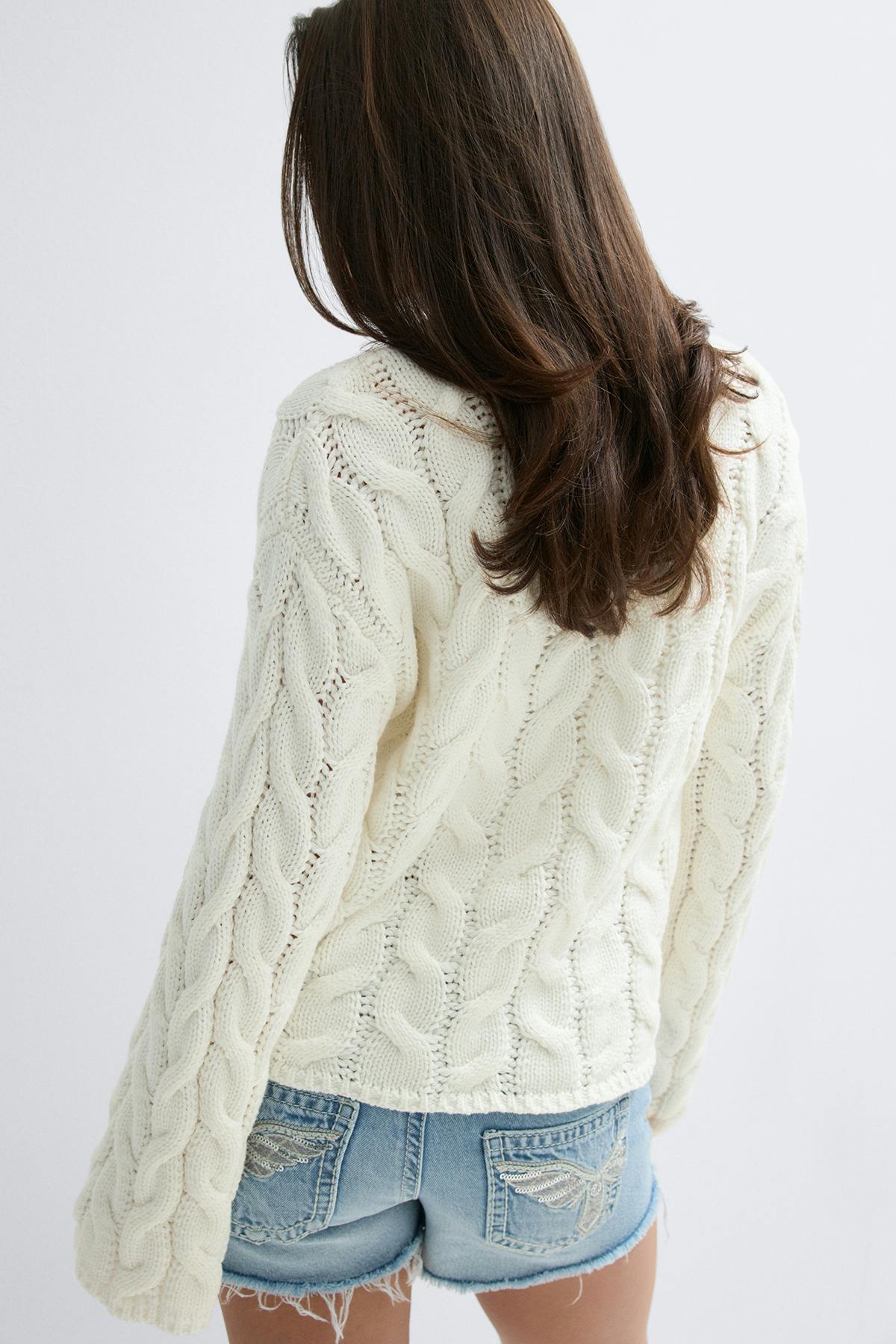 Y cable knitted cardigan - Gardenia