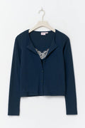 14+ 2 in 1 lace rib cardigan - Navy blazer