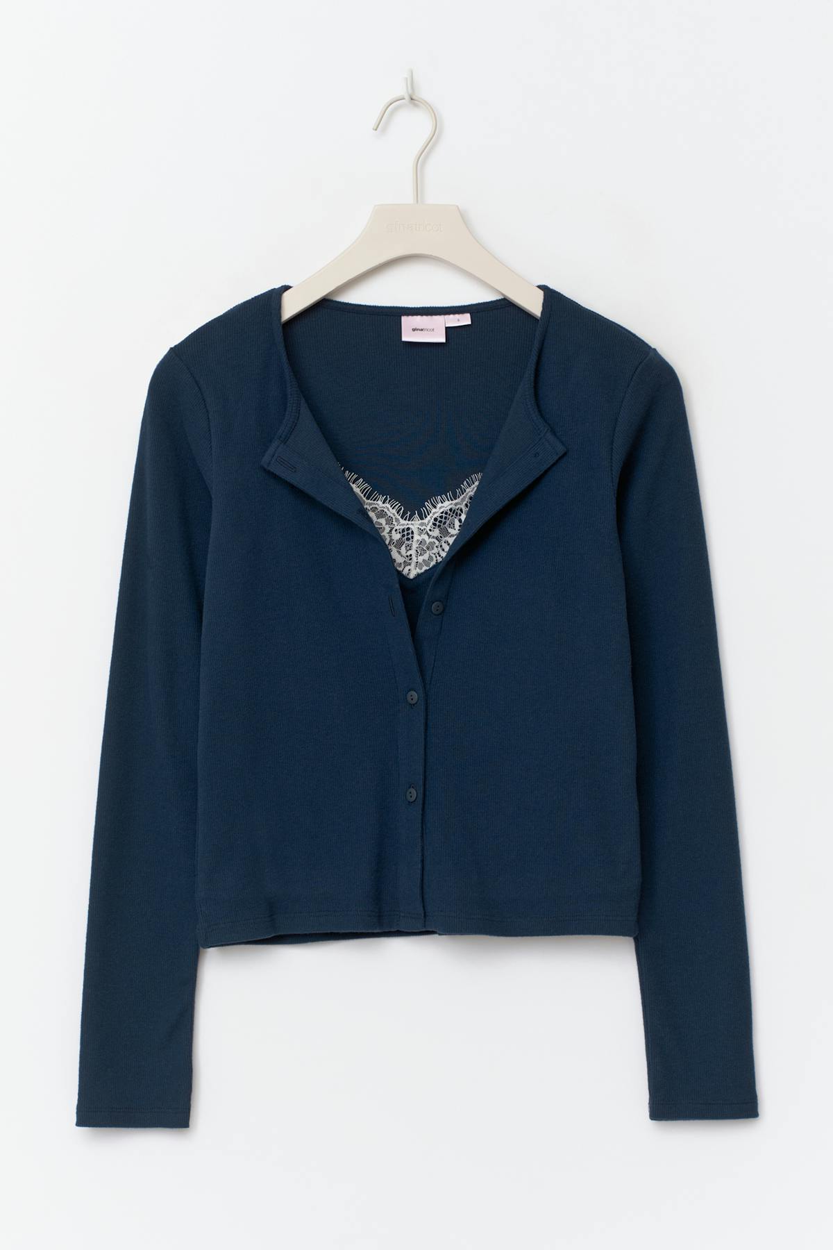 14+ 2 in 1 lace rib cardigan - Navy blazer