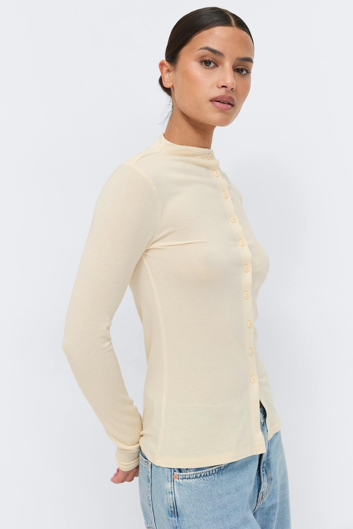 Button down funnel neck top - Gardenia