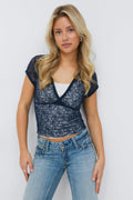 14+ tie lace top - Bleu marine