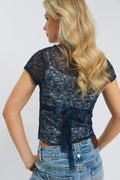 14+ tie lace top - Bleu marine