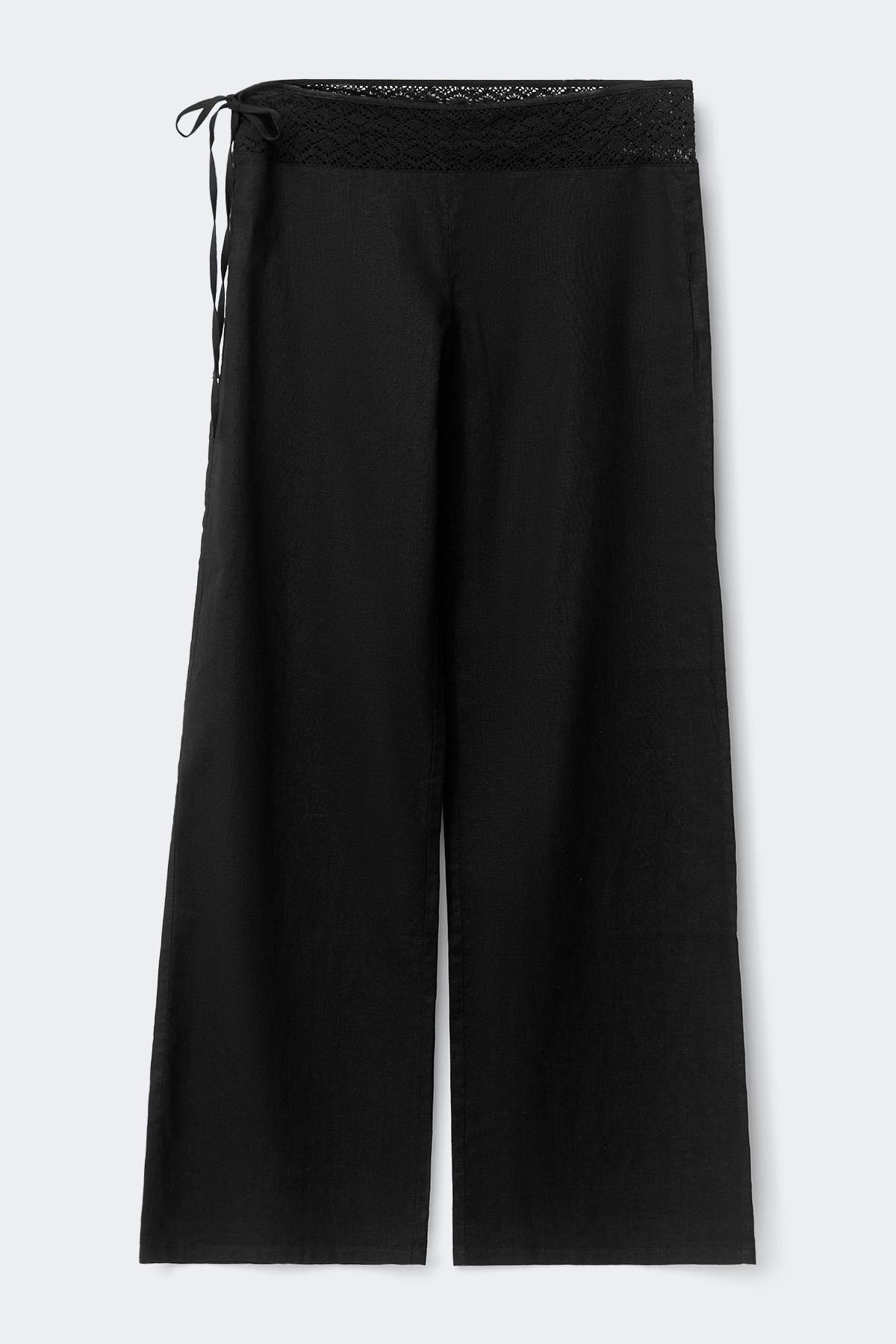 14+ linen blend trousers - Noir