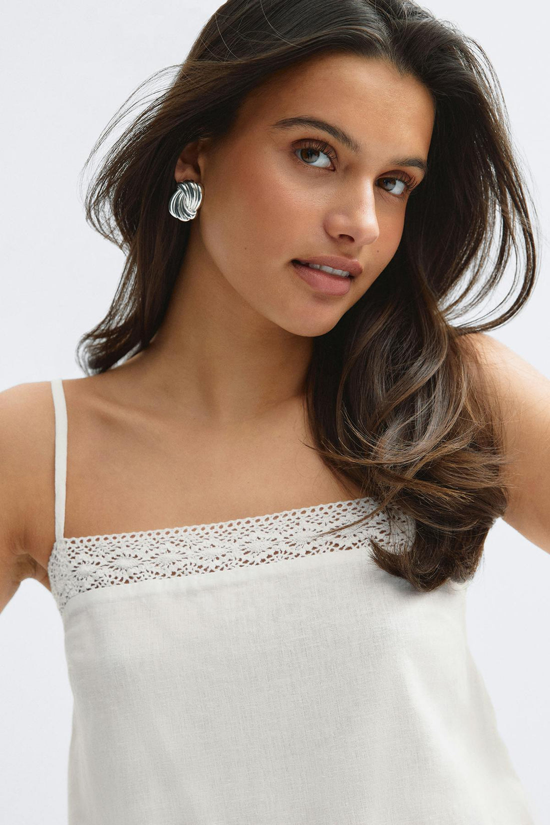14+ crochet linen blend top - Blanc