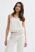 14+ crochet linen blend top - Blanc