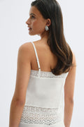 14+ crochet linen blend top - Blanc