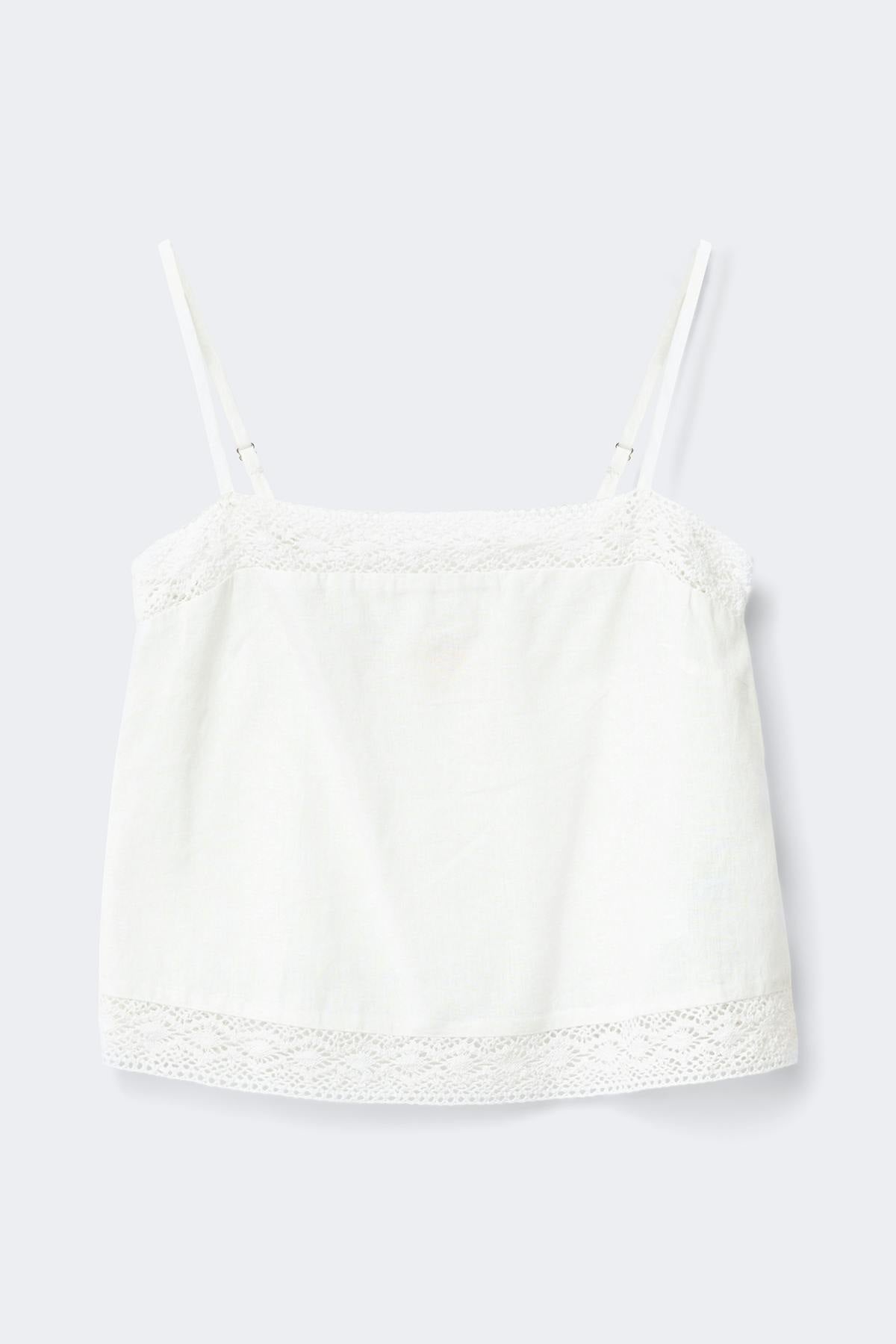 14+ crochet linen blend top - Blanc