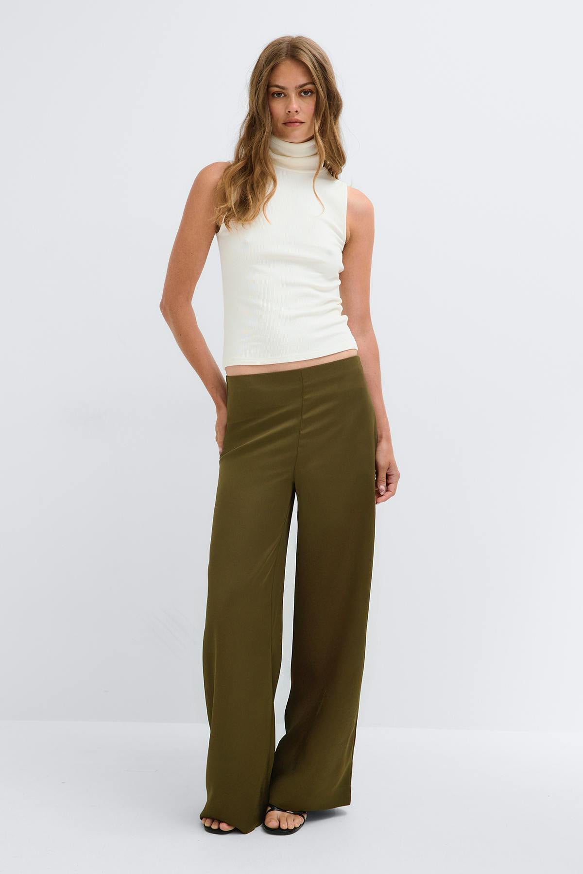 Glow straight satin trousers - Noir