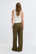 Glow straight satin trousers - Khaki green