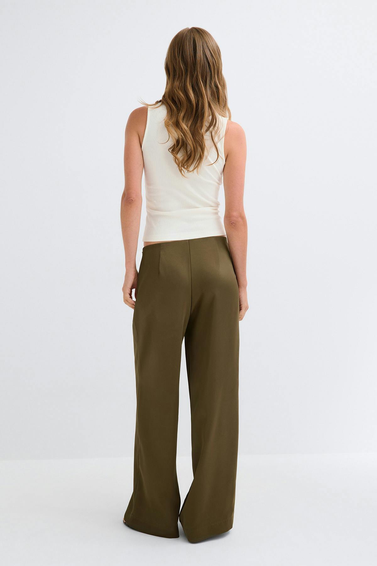 Glow straight satin trousers - Khaki green