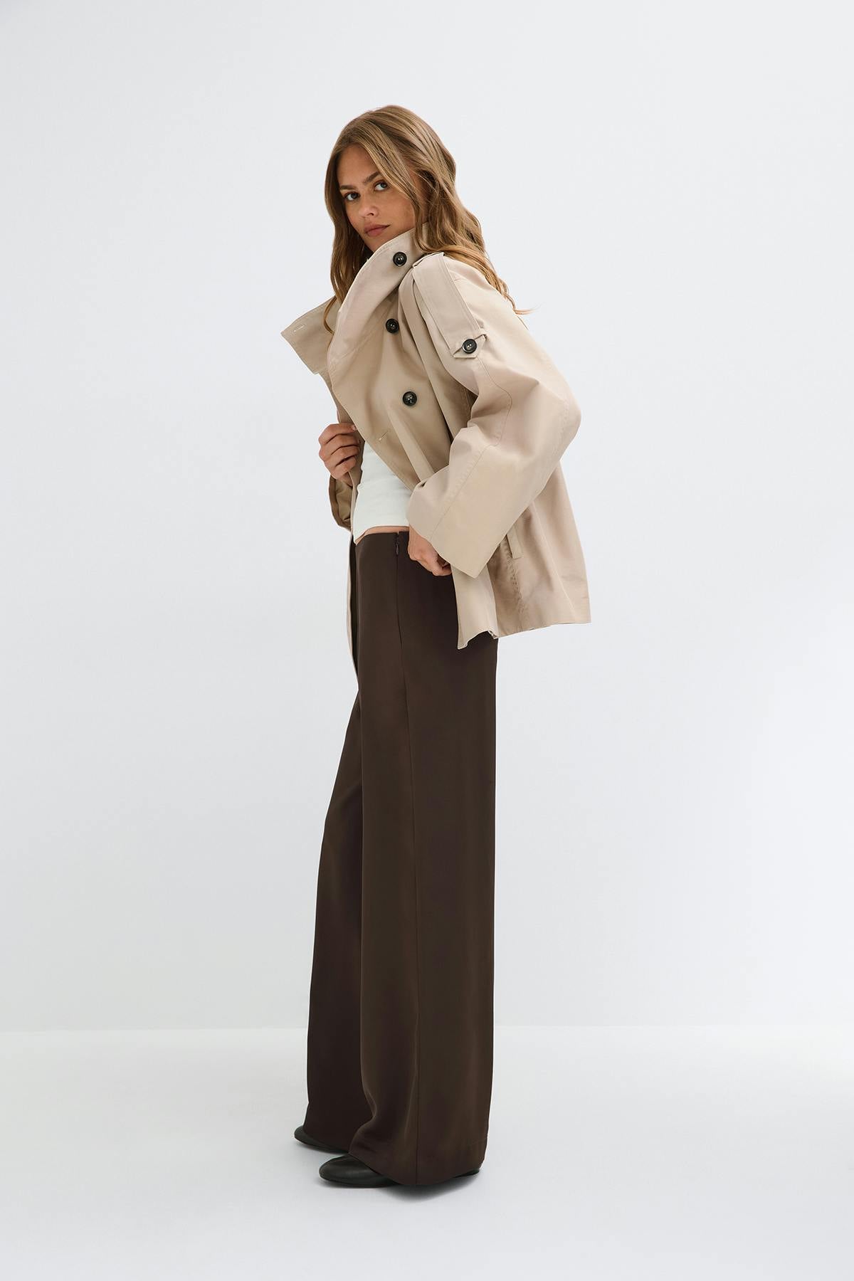 Glow straight satin trousers - Khaki green