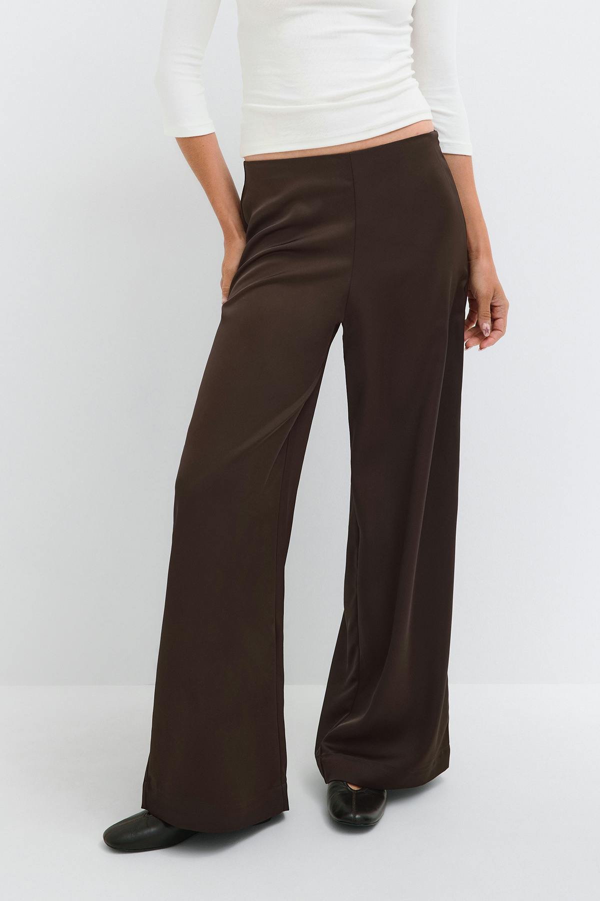 Glow straight satin trousers - Khaki green