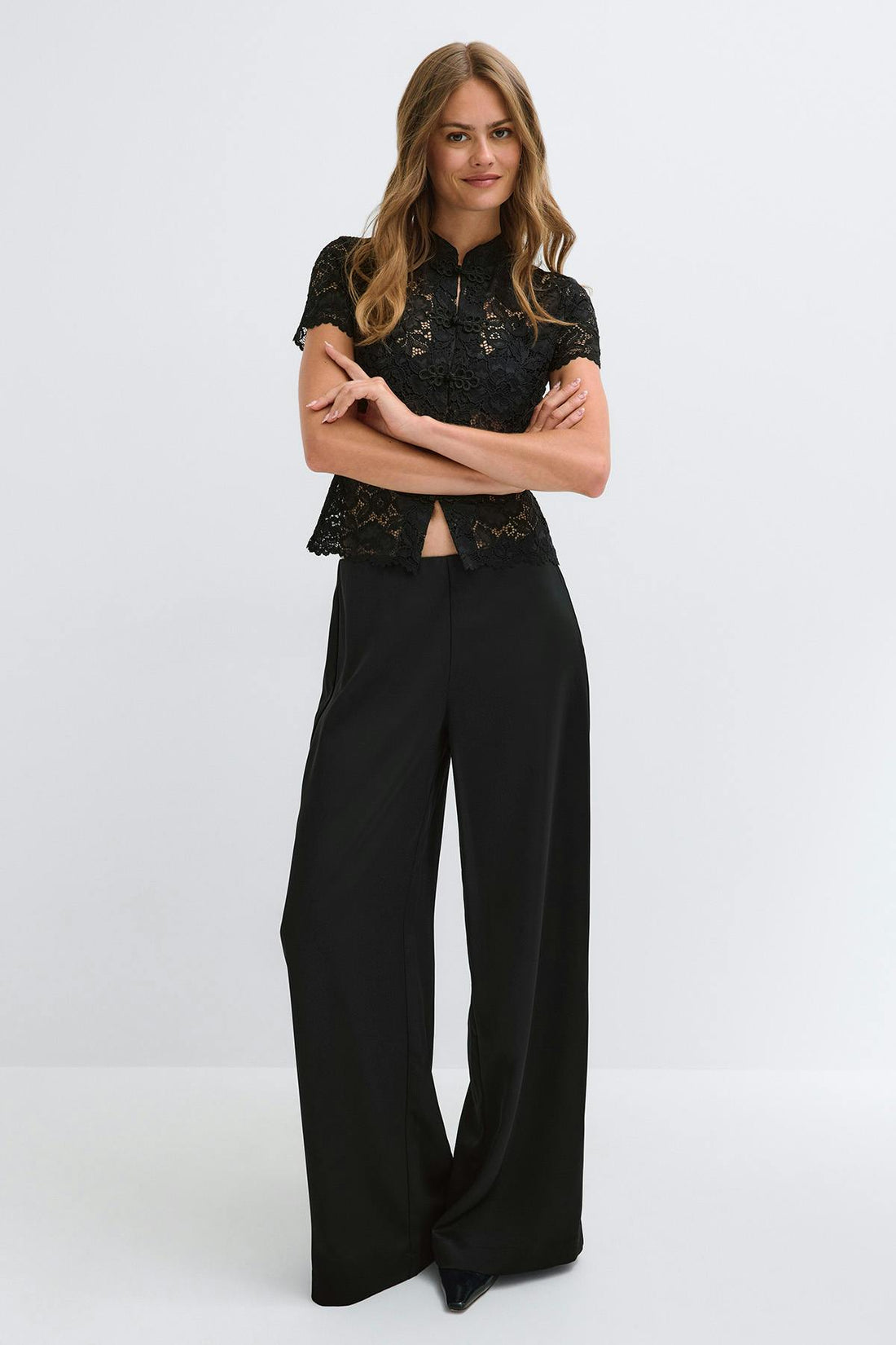 Glow straight satin trousers - Noir