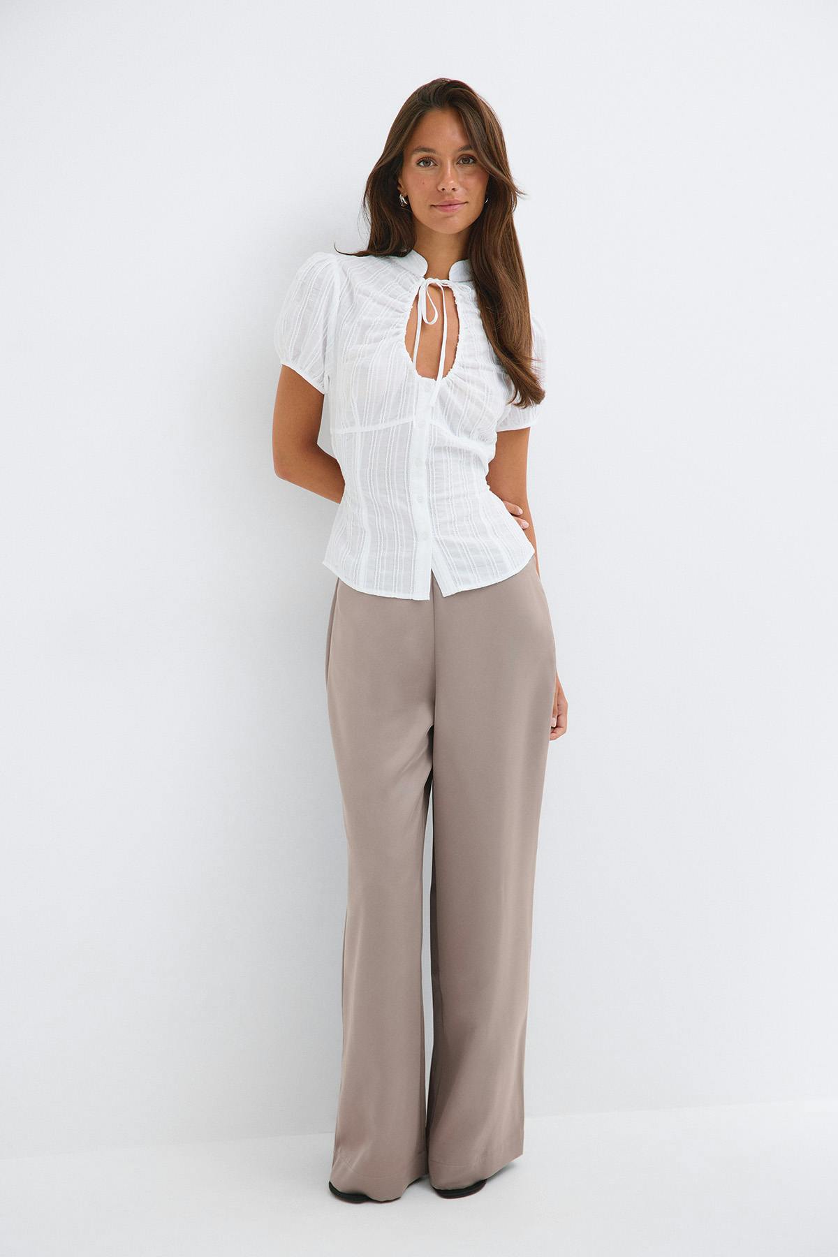 Glow straight satin trousers - Marron