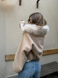Faux fur collar jacket - Beige melange