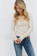 14+ 2 in 1 lace rib cardigan - Oat melange