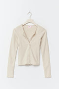 14+ 2 in 1 lace rib cardigan - Oat melange