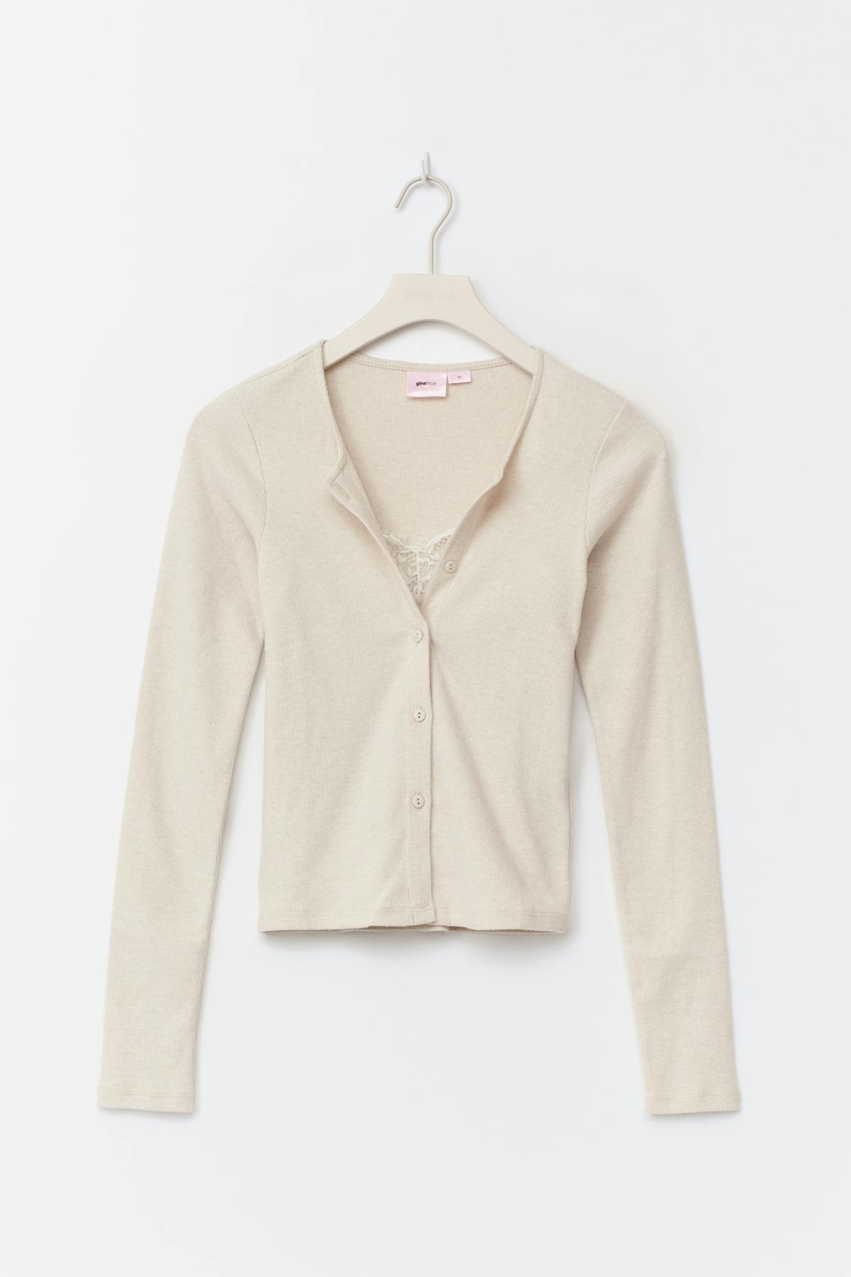 14+ 2 in 1 lace rib cardigan - Oat melange