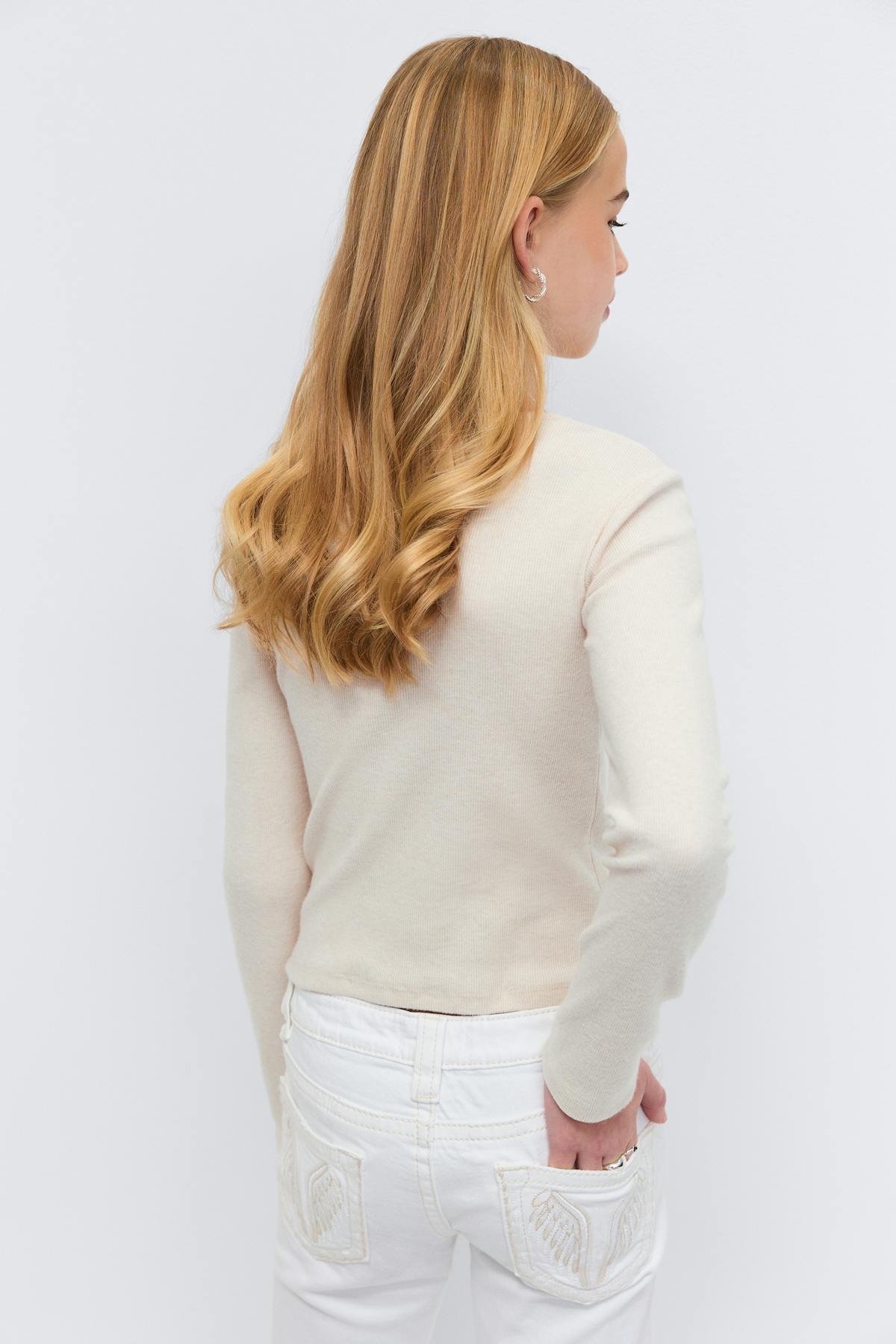 Y 2 in 1 lace rib cardigan - Oat melange
