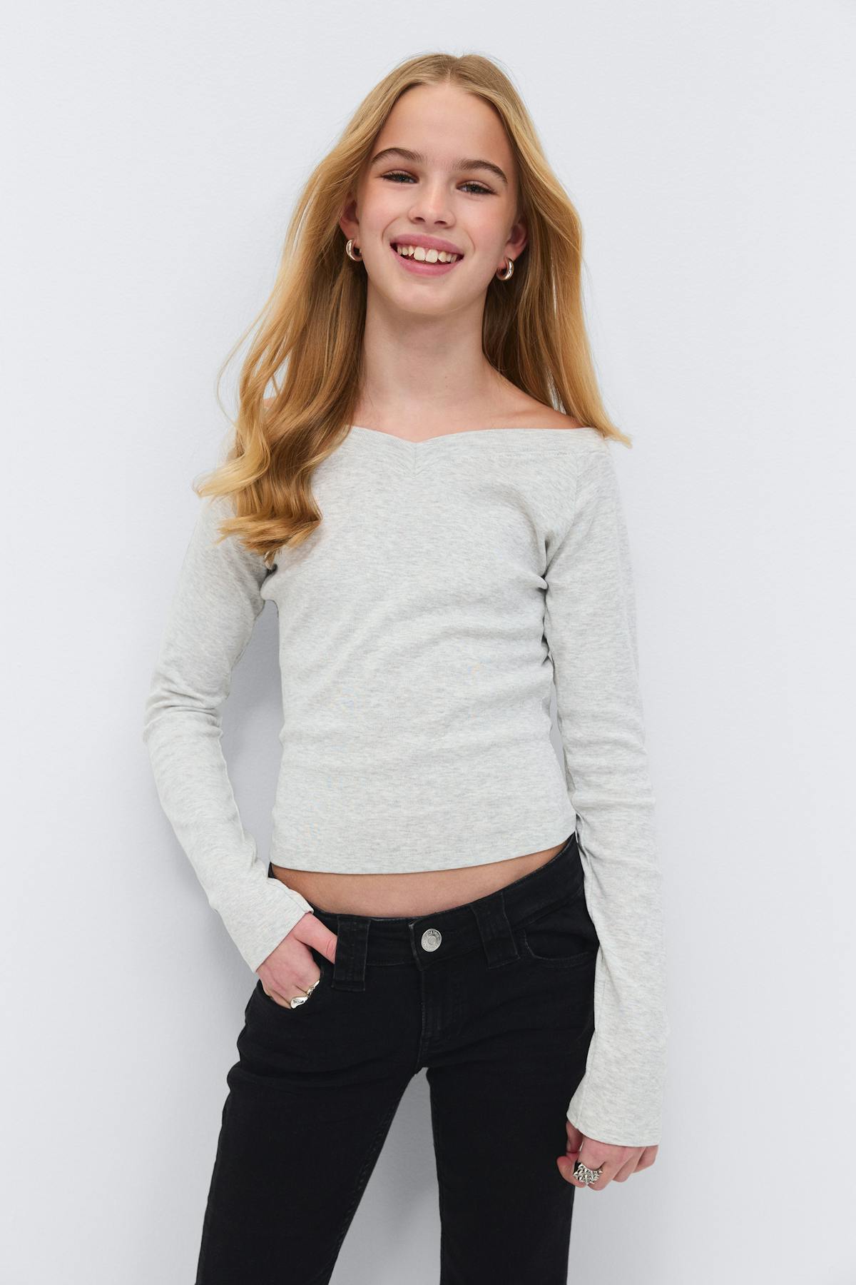 Y long sleeve top - Lt grey melange