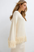 Knitted fringe sweater - Crème