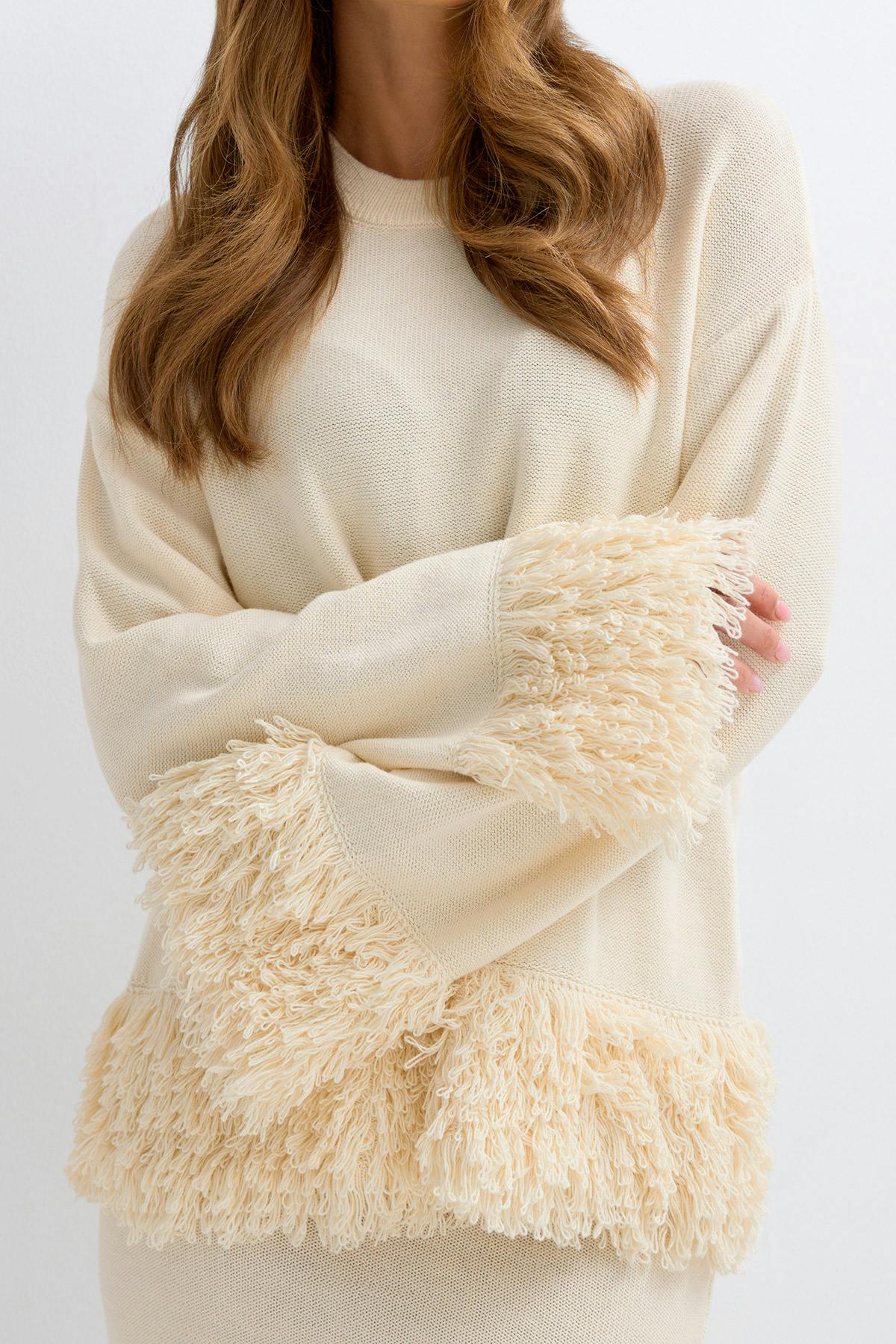 Knitted fringe sweater - Creme