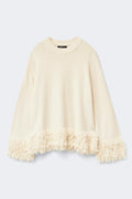 Knitted fringe sweater - Creme