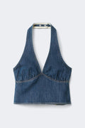 Denim halterneck top - Rinse