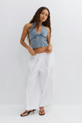 Denim rhinestone top - Bleu